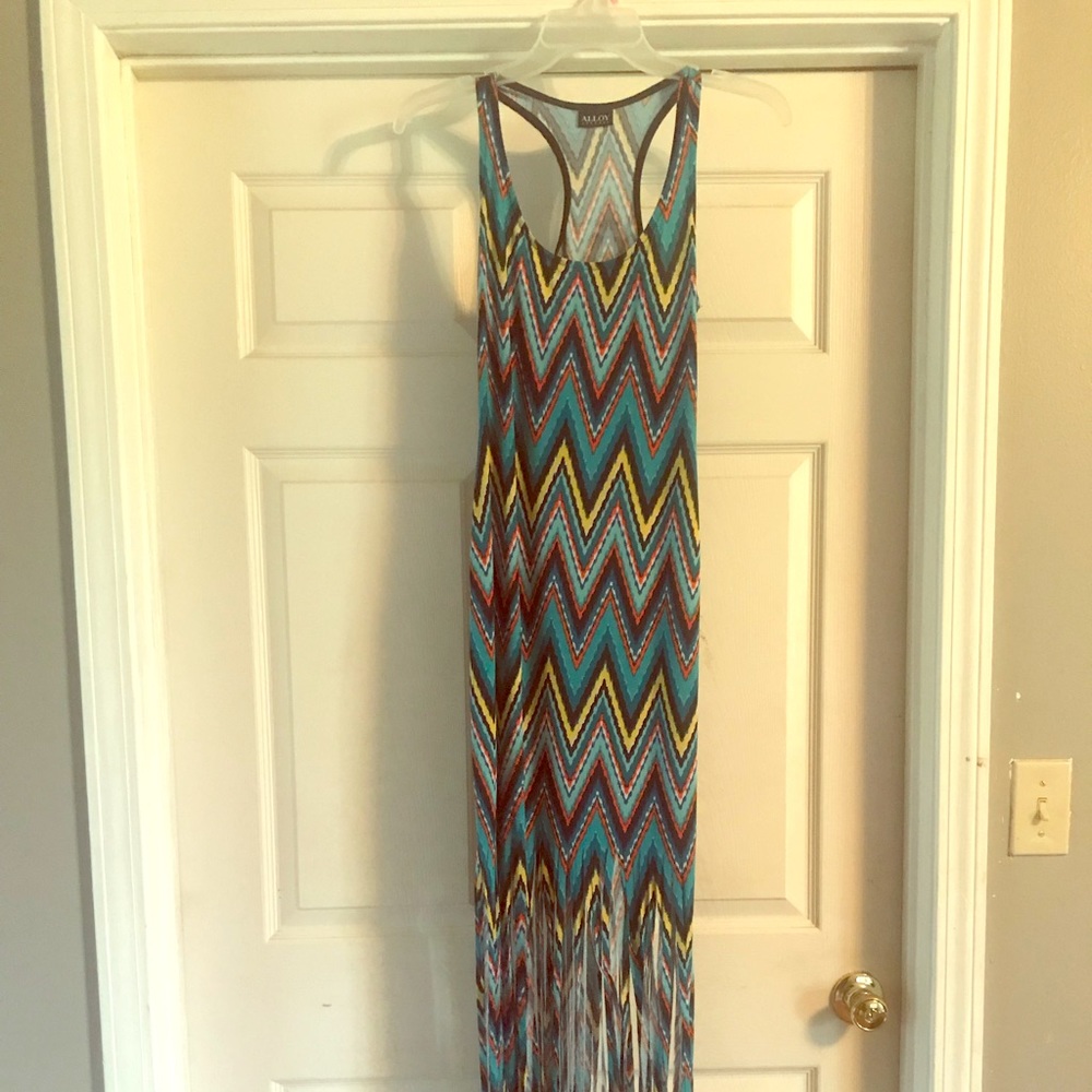 Multi-colored Fringed Maxi Dress